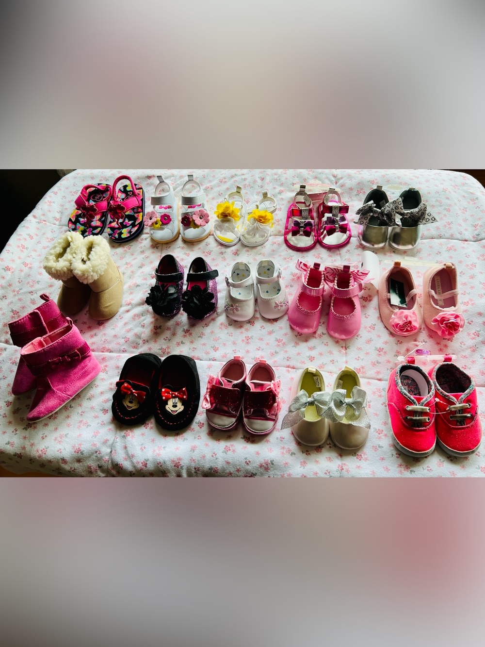 Assorted Pink Baby Mary Jane Shoes with Floral & Bow Accents - Unbranded